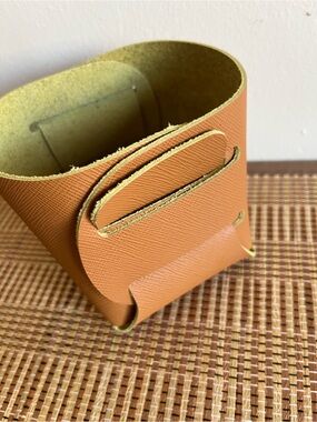 Handmade Tan Leather Desk Organizer Pen Cup
